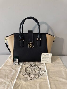 Lauren, Ralph Lauren, black /camel tote bag with gold logo
